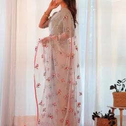 Saree Mall Grey Embellished Saree With Unstitched Blouse image 3