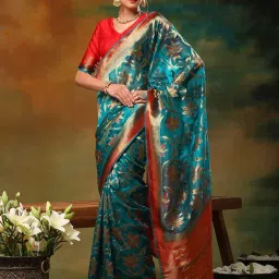 Saree Mall Blue Woven Saree With Unstitched Blouse image 3