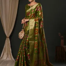 Saree Mall Green Woven Saree With Unstitched Blouse image 3