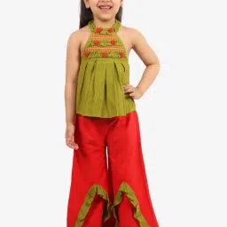 TWISHA Kids Green & Red Striped Top with Plazzos image 1