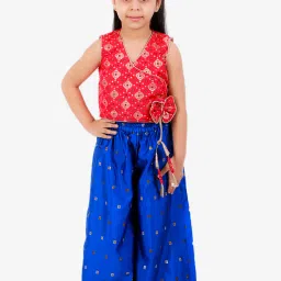 TWISHA Kids Red & Blue Self Design Top with Plazzos image 1
