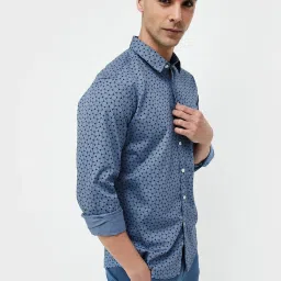 Code By Lifestyle Blue Slim Fit Printed Shirt image 3