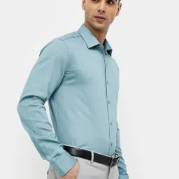 Code By Lifestyle Teal Blue Slim Fit Shirt image 3