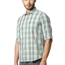 Basics Smoke Green Cotton Slim Fit Checks Shirt image 3