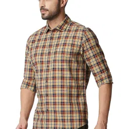 Basics Lark Khaki Cotton Slim Fit Checks Shirt image 3