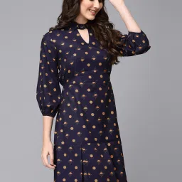 SELVIA Navy Printed A Line Dress image 3