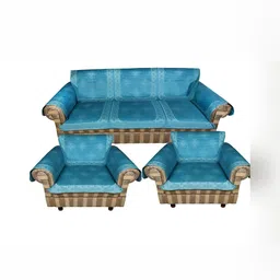 MONKDECOR Teal & White 6 Pieces Checked Velvet 5 Seater Sofa Covers-picture-32