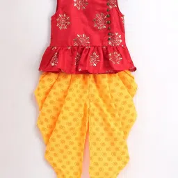 TWISHA Kids Red & Yellow Printed Top with Dhoti image 1