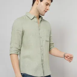celio celio* Sage Green Regular Fit Linen Shirt image 3
