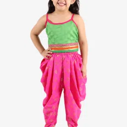 TWISHA Kids Green & Pink Self Design Top with Dhoti image 1