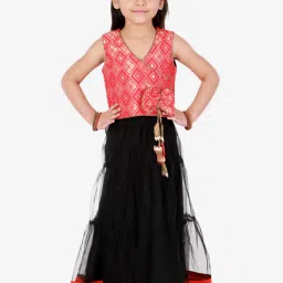 TWISHA Kids Red & Black Self Design Top with Ghagra image 1