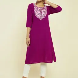 Soch Maroon Embroidered Straight Kurta-image-52
