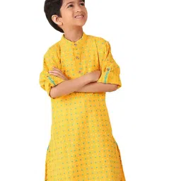 Fabindia Kids Yellow Printed Full Sleeves Kurta-picture-14