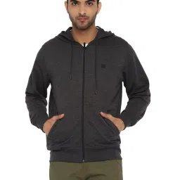 Turtle Charcoal Grey Regular Fit Self Pattern Hooded Sweatshirt image 1