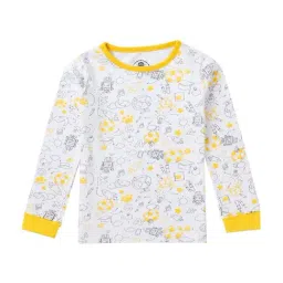 Cub McPaws Kids White & Yellow Cotton Printed Full Sleeves T-Shirt Set image 2