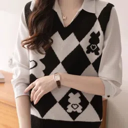 StyleCast Women Checked V-Neck Sleeveless Pullover-picture-10