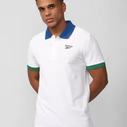 Reebok White Slim Fit Printed Polo T-Shirt image 1
