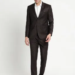 Turtle Brown Slim Fit Checks Two Piece Suit image 1