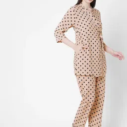 Sweet Dreams Beige Regular Fit Polka Dot Night Suits image 3