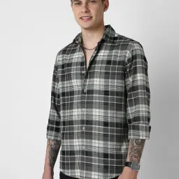 Vastrado Olive Cotton Relaxed Fit Checks Shirt image 3