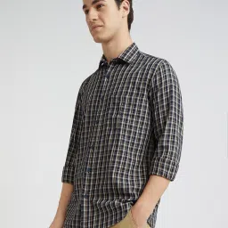 ColorPlus Yellow Cotton Tailored Fit Checks Shirt image 3
