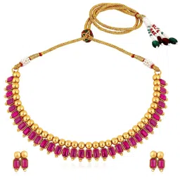 Peora Pink Synthetic Stone Gold Plated Necklace Stud Earrings Set image 3