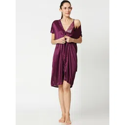 AV2 Purple Solid Nightdress with Robe-picture-24