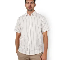 celio Celio* Kaki Cotton Regular Fit Striped Shirts-picture-27