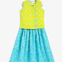 Campana Kids Yellow & Blue Cotton Printed Lehenga & Choli-picture-5