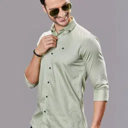 Almaty Green Cotton Slim Fit Printed Shirt image 3