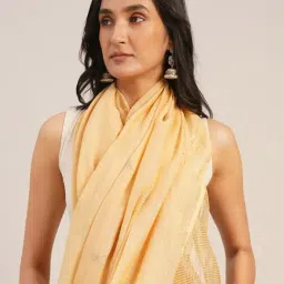 Jaypore Yellow Cotton Silk Embroidered Mukaish Saree image 5