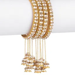 Mamon Creations Set Of 4 Gold-Plated & White Alloy Bangles-image-25