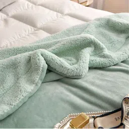 Florida Sherpa Green Flannel 300 GSM Double Bed Blanket image 3