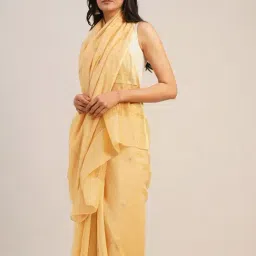 Jaypore Yellow Cotton Silk Embroidered Mukaish Saree image 4