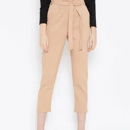 Zastraa Women Beige Slim Fit Solid Peg Trousers-image-69