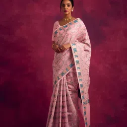Abhishti Pink Woven Saree Without Blouse image 3