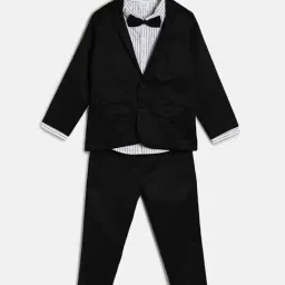 MINIKLUB Kids Black & White Solid Full Sleeves Shirt, Waistcoat with Pants-image-13