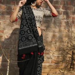 Chidiyaa Black Block Printed Saree-picture-29