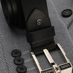 Louis Philippe Black Leather Formal Belt For Men-image-8