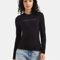 Tommy Hilfiger Black Cotton Solid T-Shirt-image-5