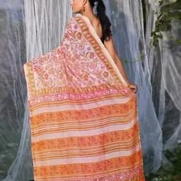 Unnati Silks Pink Printed Saree With Unstitched Blouse image 2