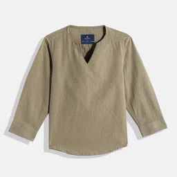 Bene Kleed Boys Taupe Solid Slim Fit Kurta-picture-28