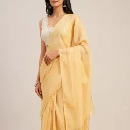Jaypore Yellow Cotton Silk Embroidered Mukaish Saree image 3