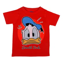 Mickey Mouse Family Boys Red Donald Duck Printed Round Neck T-shirt-image-6