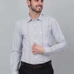 Cantabil Blue Cotton Regular Fit Stripes Formal Shirt-picture-23