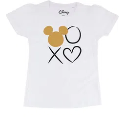 Disney by Wear Your Mind White & Black Mickey Character Printed Pure Cotton Regular Top-image-55