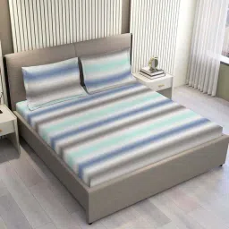 Boutique Living India Urban Geos Blue Tencel 220 TC King Bedsheet with 2 Pillow Covers-picture-12