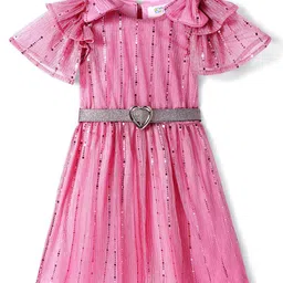 Hola Bonita Embellished Cold-Shoulder Net Fit & Flare Dress-picture-29