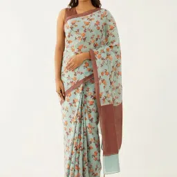 Taneira Green Cotton Floral Print Saree With Unstitched Blouse-image-53