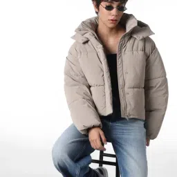 Only Grey Blended Solid Puffer Jacket image 3